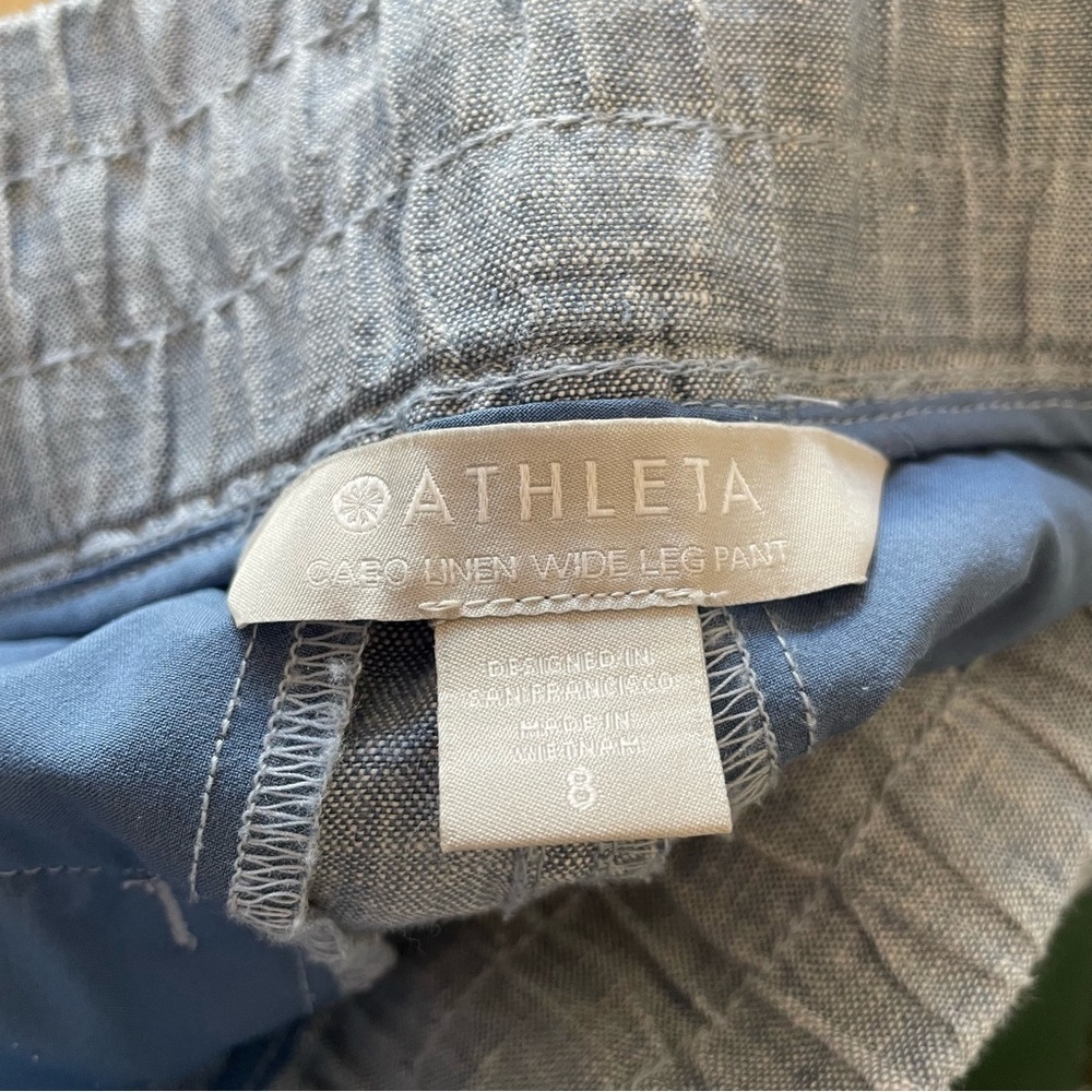 Athleta Cabo Linen Wide Leg Chambray Blue Zipper Pocket Pants #447244 EUC Size 8 - Picture 9 of 12